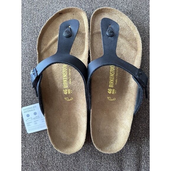 Birkenstock Gizeh Sandal Thong Size 13 EU 46 Black Leather New!